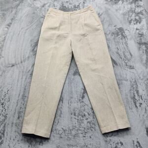 Vintage Liz Claiborne LizSport Pants Womens 10 Tan Linen Blend High Rise Tapered